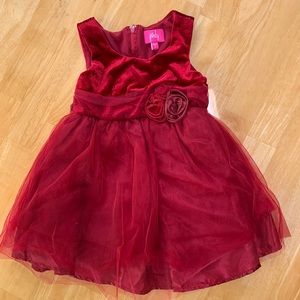 Pinky 2T Red Velvet Dress with Cardigan